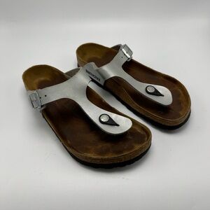 Birkenstock Gizeh Thong Sandal Metallic Silver Size 37 US 6/6.5 Cork Comfort